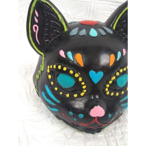 Hobbyist Dia De Los Muertos Plaster Sugar Skull Day Of The Dead cat head 7" - Picture 8 of 12